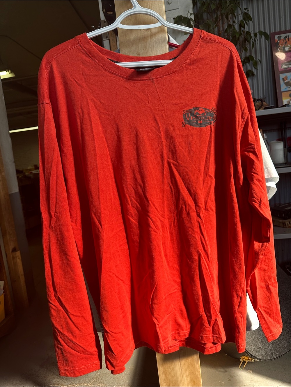 Men's Long-Sleeve Crewneck Shirt - Red/ orange